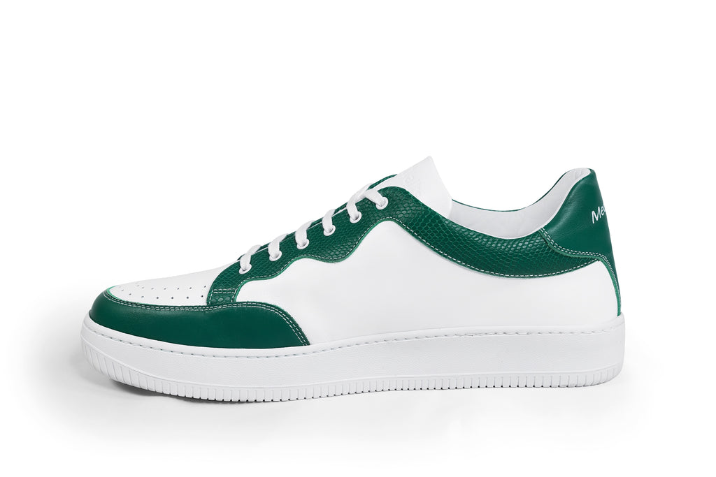 Medwalks Handmade Green and White Sneakers